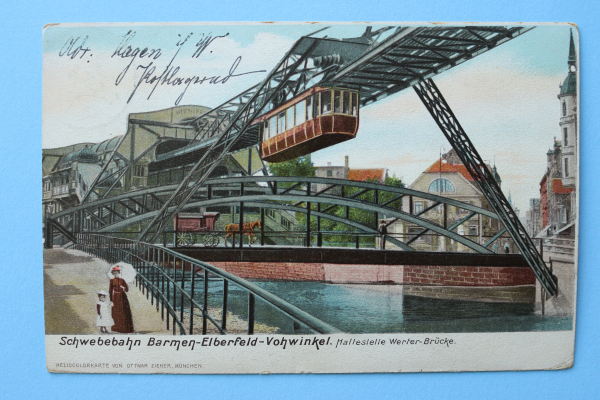 Postcard PC Elberfeld Barmen Wuppertal 1906 Werter Bridge Vohwinkel elevated railway Town architecture NRW